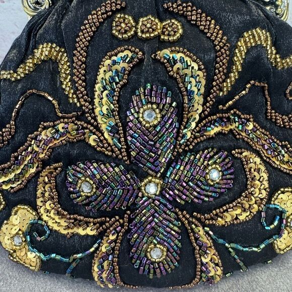 Vintage NWT Silk Beaded Embroidered Black Evening Framed Bag - Picture 5 of 13